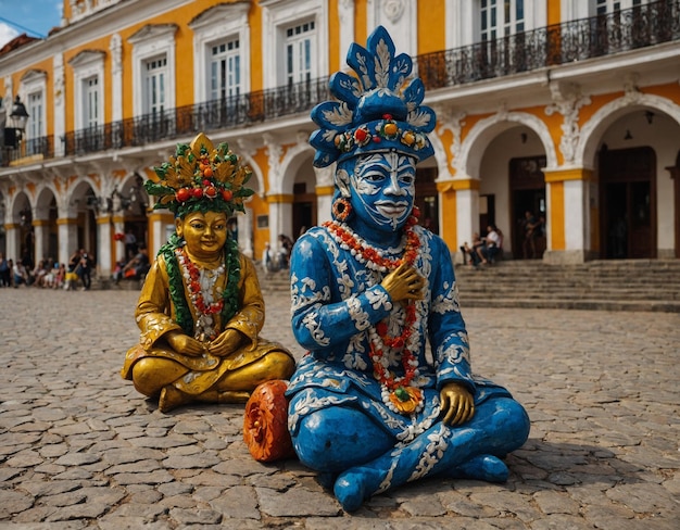 Foto dos estatuas con la palabra dios en ellas