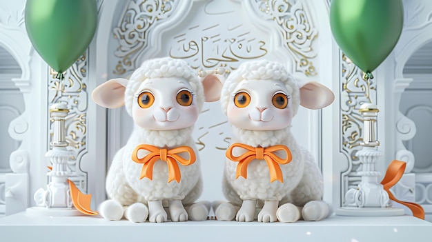 Foto dos estatuillas de ovejas sentadas frente a una ventana con un letrero que dice 