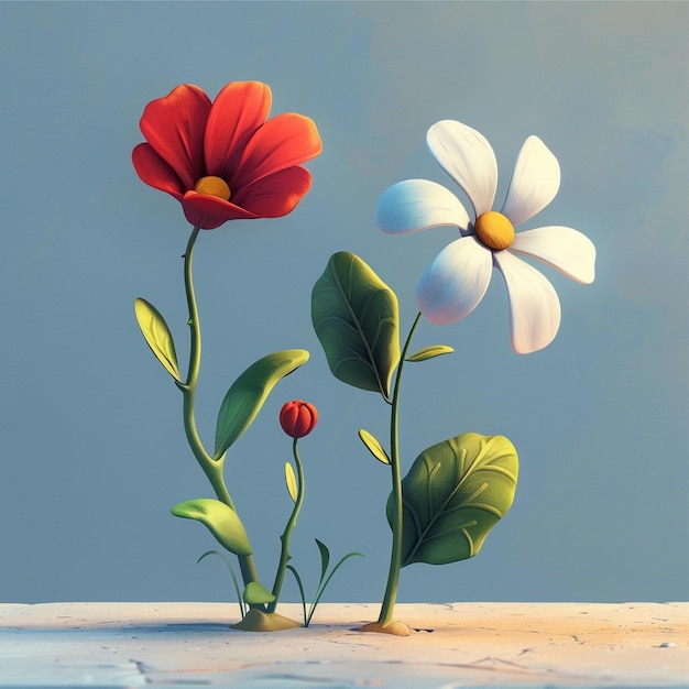 Dos flores al estilo de Pixar