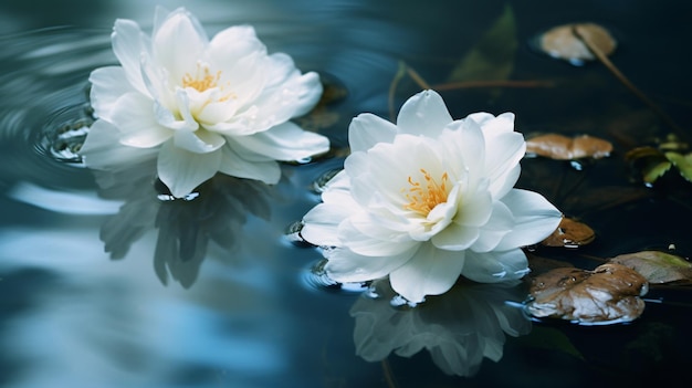 Foto dos flores blancas en el agua