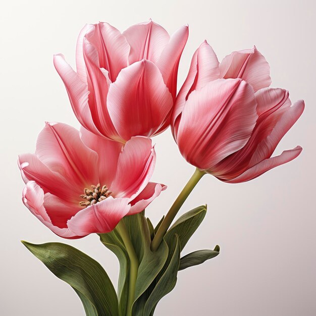 Dos flores con la palabra tulipán fondo foto realista en HD con fondo blanco