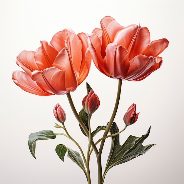 Dos flores con la palabra tulipán fondo foto realista en HD con fondo blanco