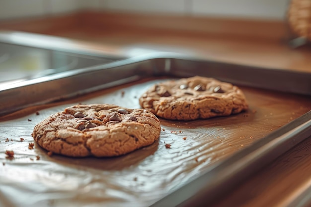 Dos galletas en una bandeja de horneado con espacio negativo