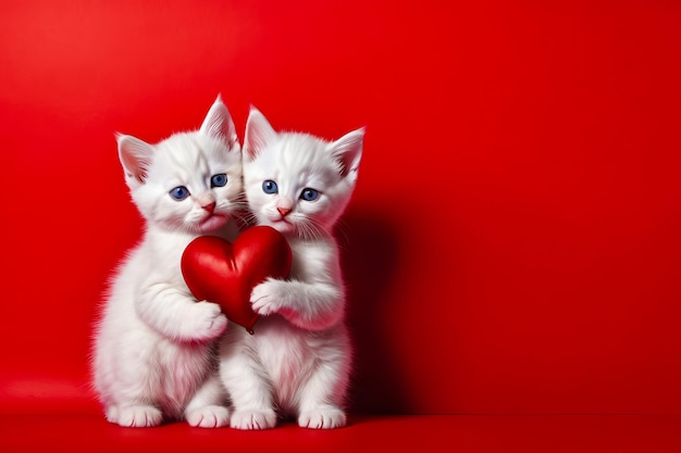 Dos gatitos uno a cada lado de la pantalla tienen el corazón en sus manos