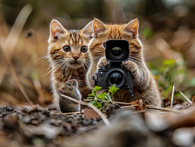 dos gatitos curiosos miran a la cámara en el jardín