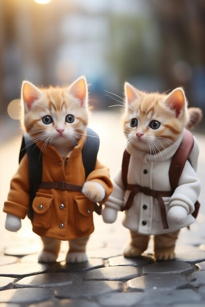 dos gatitos lindos van a la escuela