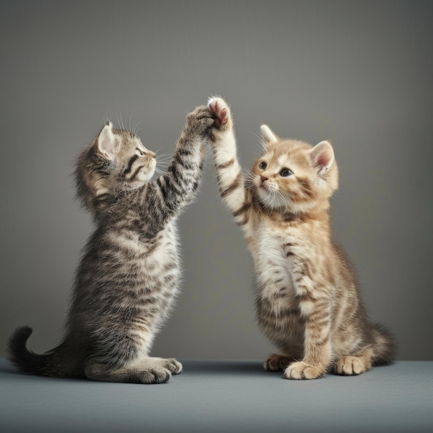 Dos gatitos pequeños jugando juntos