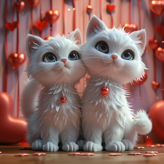 Foto dos gatitos ragdoll en tela de san valentín con corazones y rosas rojas