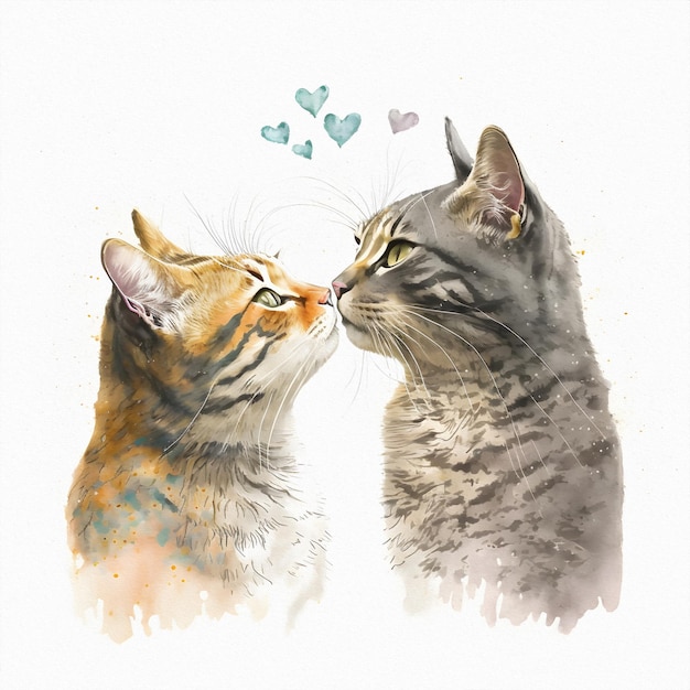 Dos gatos besándose en forma de corazón Día de San Valentín y todos los amantes Ilustración acuarela