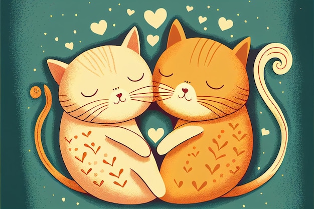 Foto dos gatos enamorados abrazándose tarjeta de san valentín generada por la ia