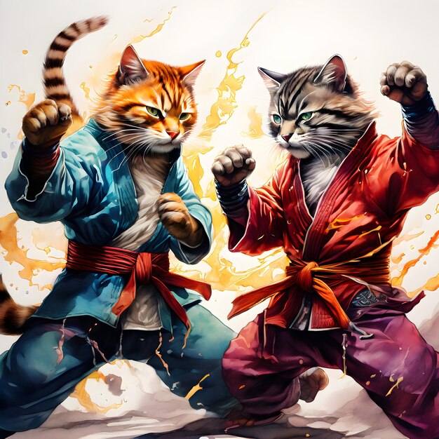 Foto dos gatos están luchando entre sí y el otro tiene un cinturón rojo