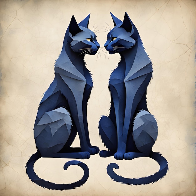 dos gatos están de pie juntos uno tiene un diseño azul y gris