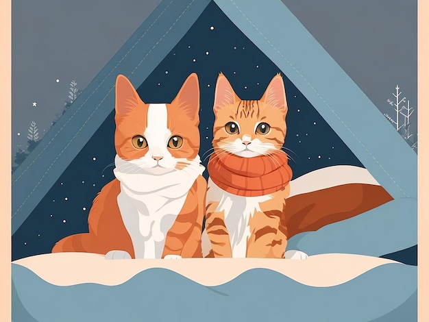 Foto dos gatos lindos acostados bajo una manta acogedora en una cama acogedura