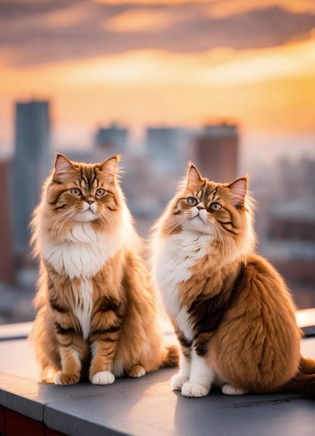 Dos gatos persas bailan en el techo mostrando afecto