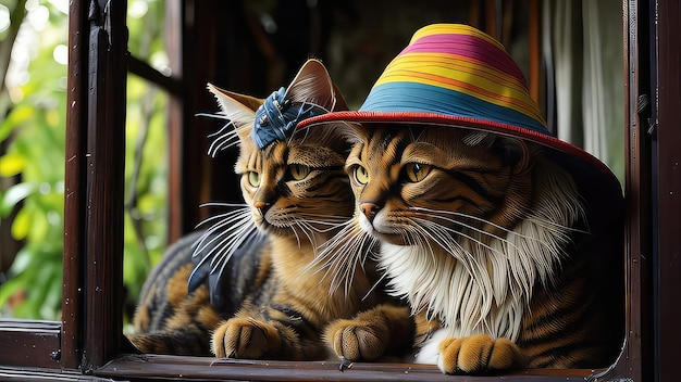 Dos gatos con un sombrero que dice "gato"