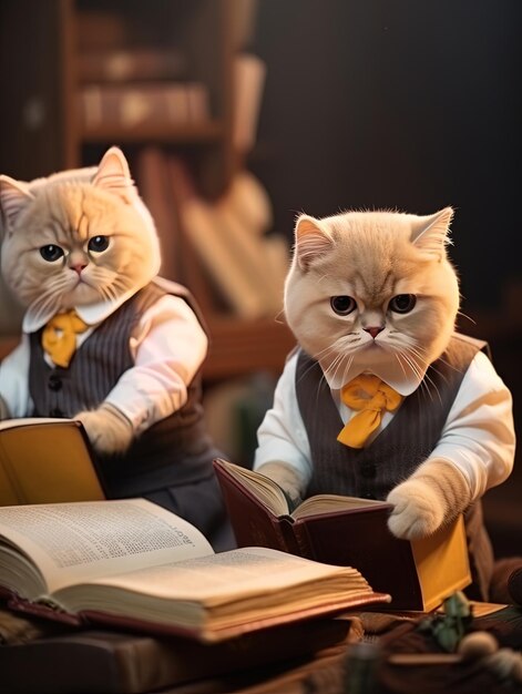 dos gatos con trajes con corbatas y un libro llamado gato