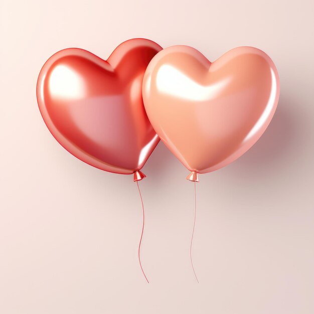 Dos globos en forma de corazón diseño de tarjeta de vacaciones para el día de San Valentín o el concepto romántico de la boda