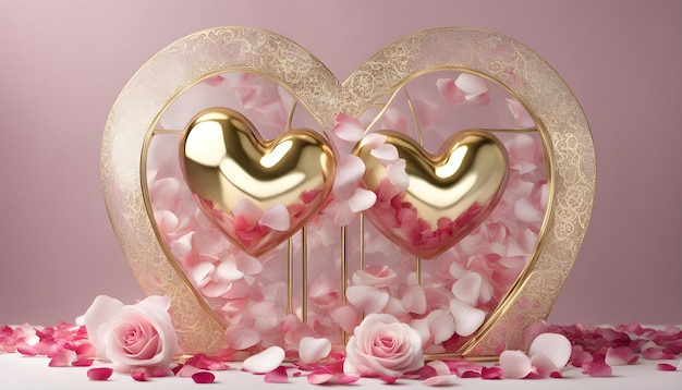 dos globos en forma de corazón con un fondo rosa y un corazón que dice " amor "
