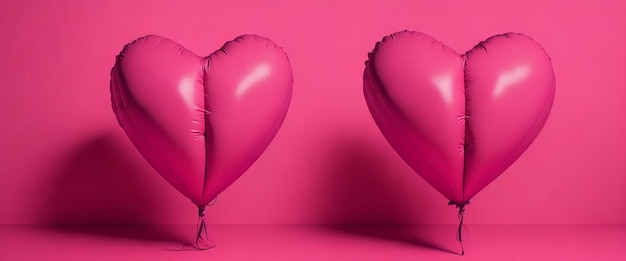 Dos globos en forma de corazón rosado en un fondo rosado