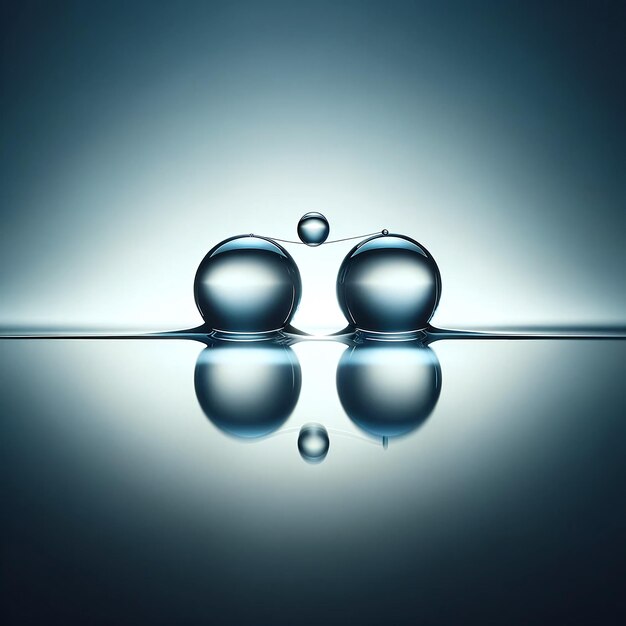 Dos gotas de agua atraídas una a la otra debido a la tensión superficial La Serenidad de las Gotas de Agua