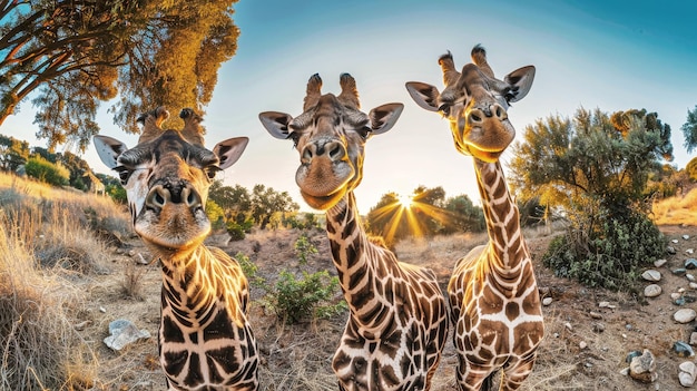 Dos graciosas jirafas se elevan sobre el campo con sus largos cuellos y abrigos manchados que golpean el paisaje verde