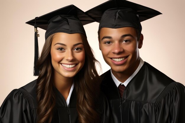 Dos graduados universitarios sonrientes felices