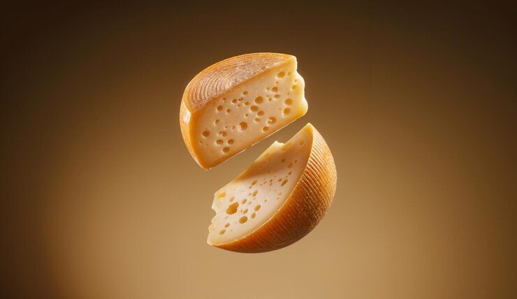 Dos grandes pedazos de queso flotan en el aire