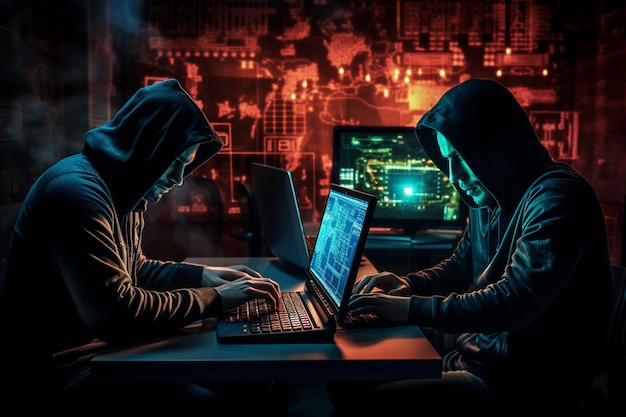 Foto dos hackers masculinos haciendo su plan de ataque contra