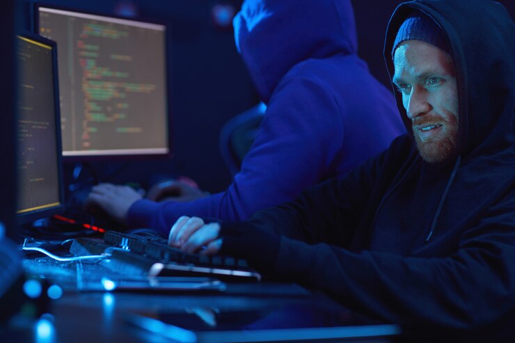 Foto dos hackers trabajando en equipo