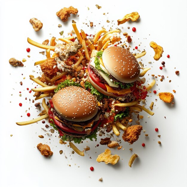 dos hamburguesas con una que tiene la mitad superior comida