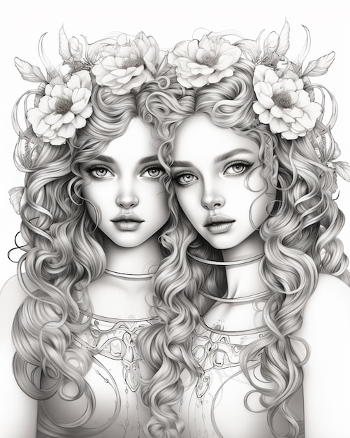 dos hermosas mujeres con flores en el cabello ai generativa