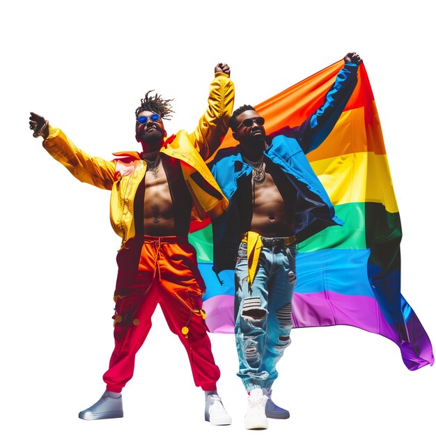 Dos hombres con la bandera de LGBT