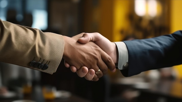 Dos hombres dándose la mano, uno con chaqueta azul y el otro con chaqueta azul.