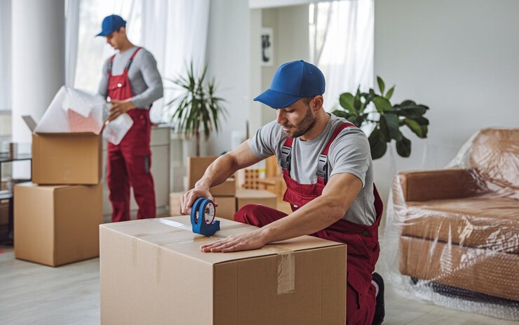 dos hombres están trabajando en una caja que dice que la caja está abierta