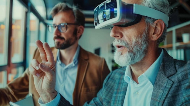Dos hombres con gafas virtuales en una habitación