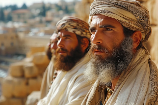 Foto dos hombres judíos con pañuelos y barbas.