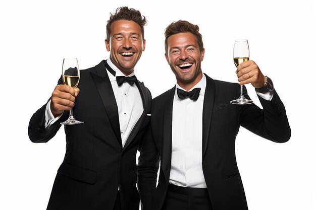 Dos hombres de negocios celebrando un éxito comercial