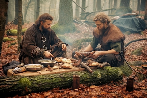 Dos hombres del norte en el bosque.