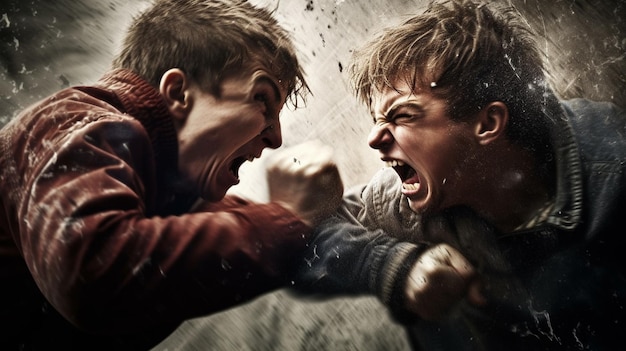 Dos hombres peleando en una pelea con uno de ellos diciendo 'pelea'