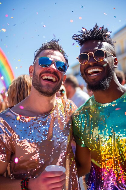 Foto dos hombres sonriendo y con ropa de colores