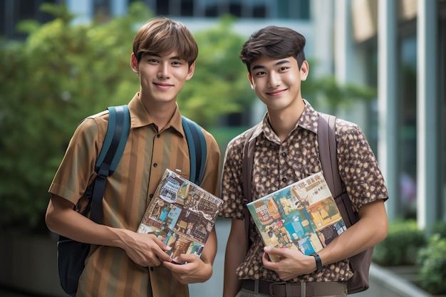 Dos hombres sosteniendo libros, uno de los cuales es un libro llamado el libro de la vida.