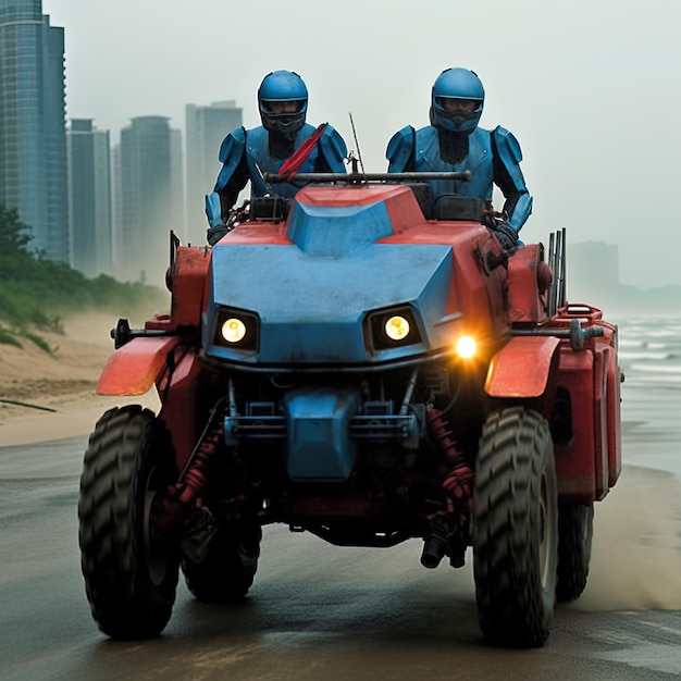 Foto dos hombres en un tractor que tiene el número 3 en él