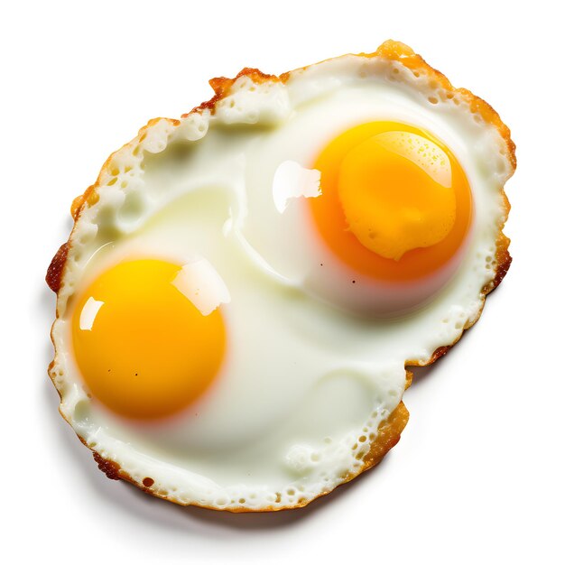 Foto dos huevos fritos aislados sobre un fondo blanco
