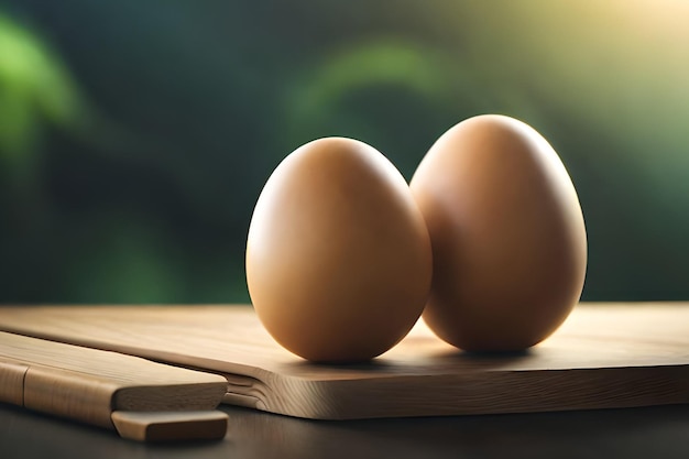 Dos huevos en una tabla para cortar con un fondo verde