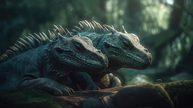 Dos iguanas en una escena de selva