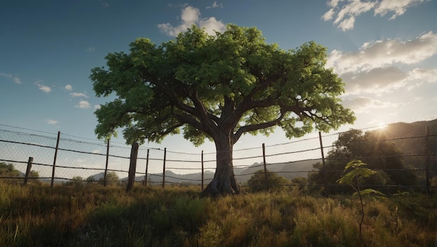 dos imágenes de una valla y un árbol