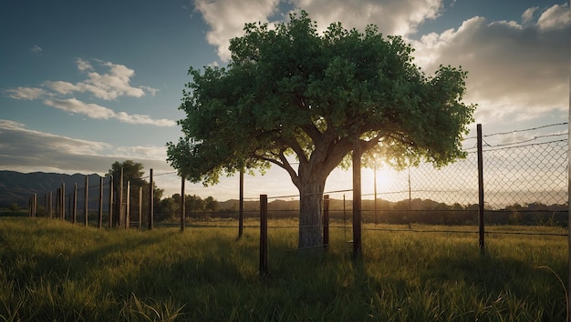 dos imágenes de una valla y un árbol