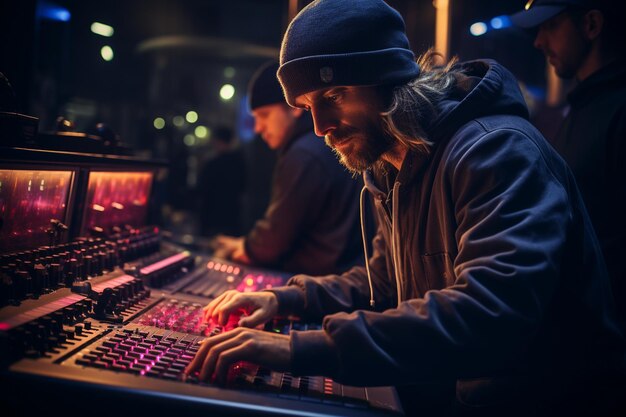 Foto dos ingenieros de sonido trabajando.