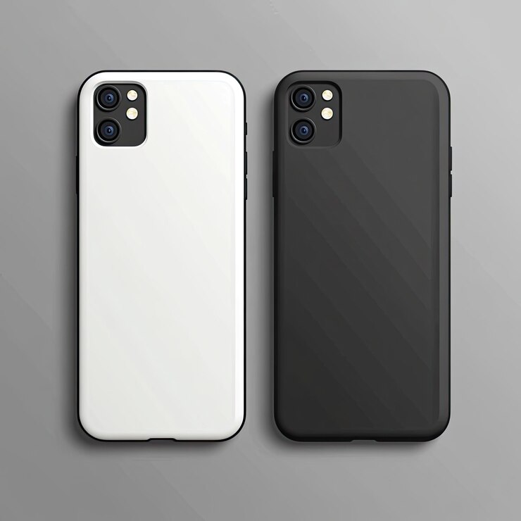 dos iPhones negros están uno al lado del otro uno tiene una parte trasera blanca y el otro tiene una parte posterior negra