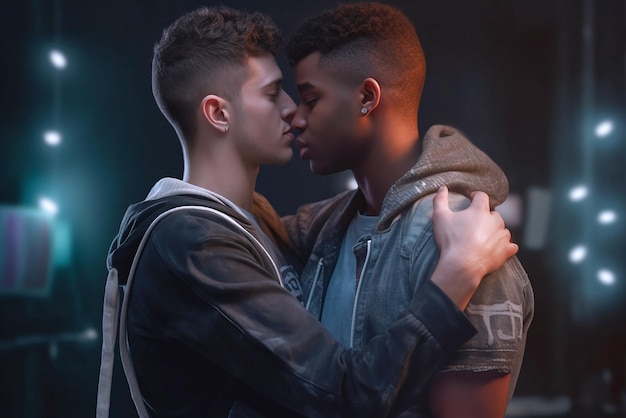 Foto dos jóvenes gays abrazando a una pareja gay